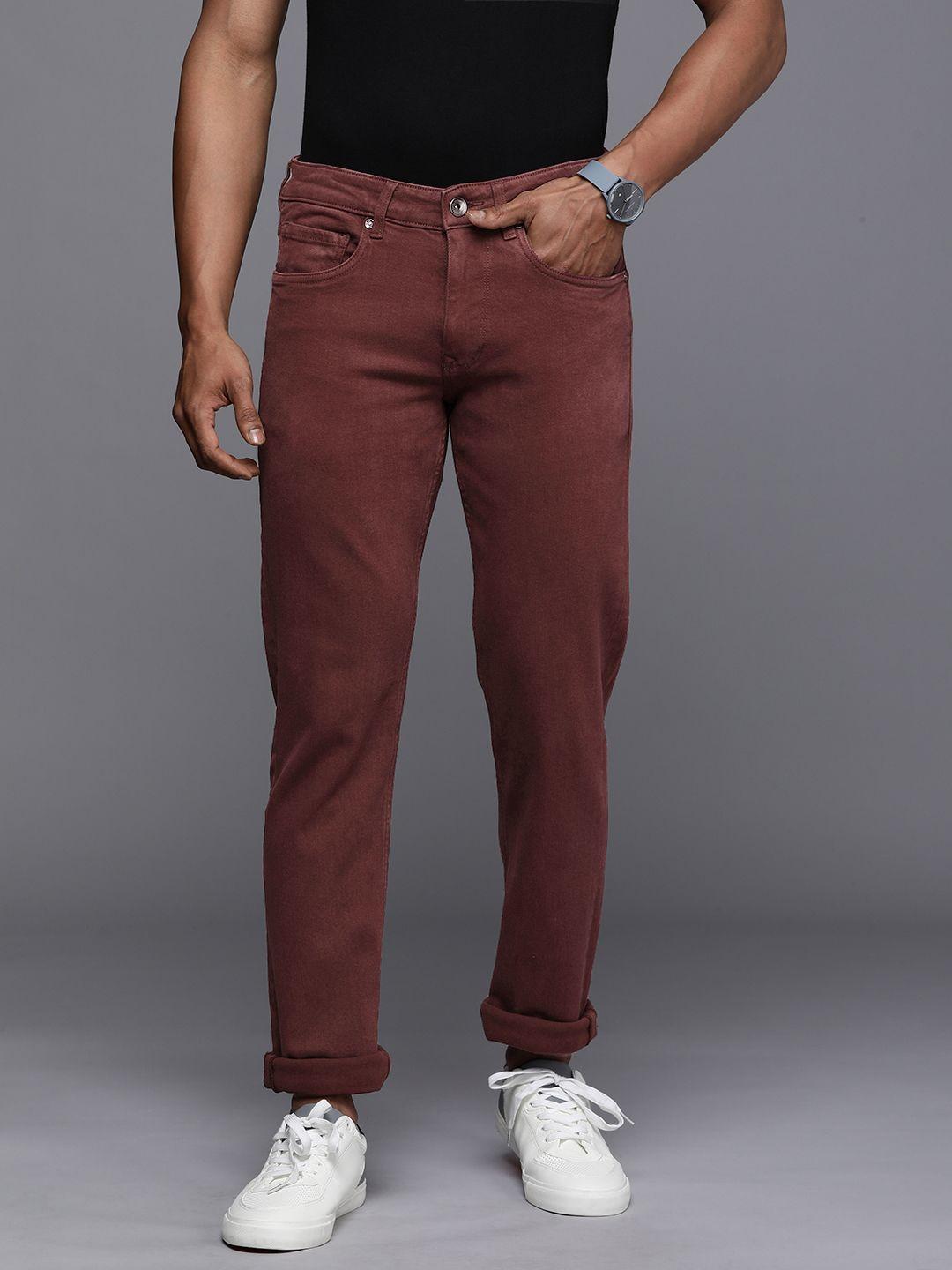 louis philippe jeans men wine-coloured slim fit low-rise clean look jeans