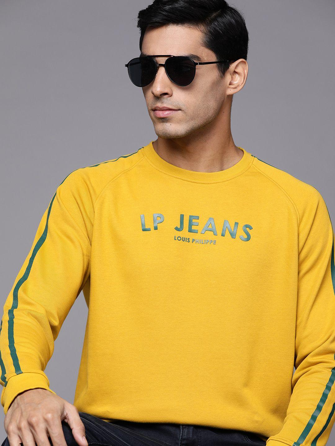 louis philippe jeans men yellow knitted printed sweatshirt