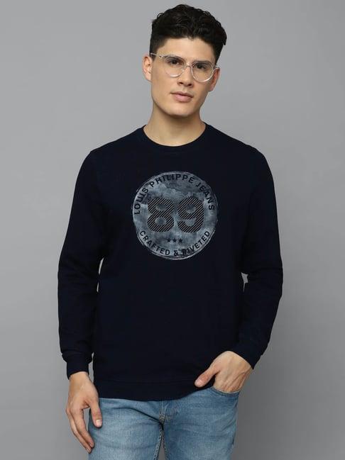 louis philippe jeans navy cotton regular fit printed sweatshirt