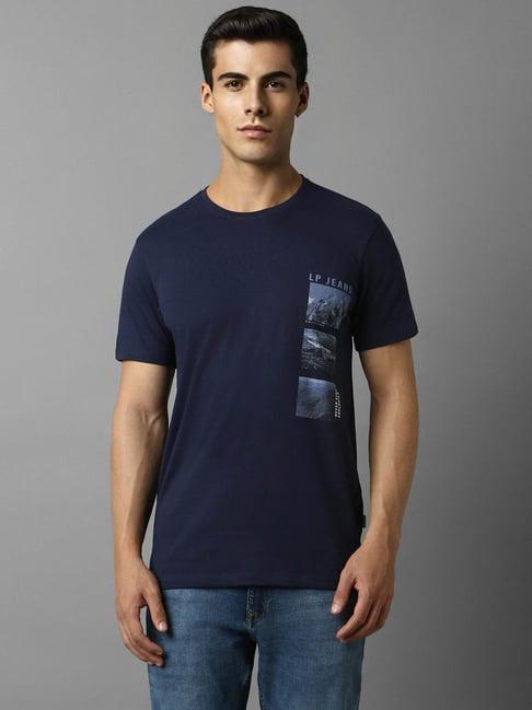 louis philippe jeans navy cotton slim fit printed t-shirt