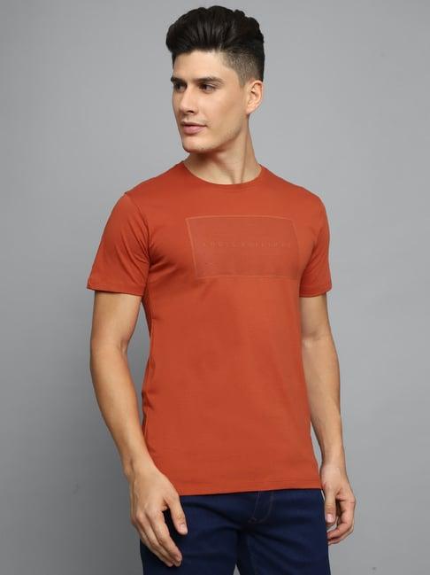 louis philippe jeans orange slim fit graphic print cotton crew t-shirt