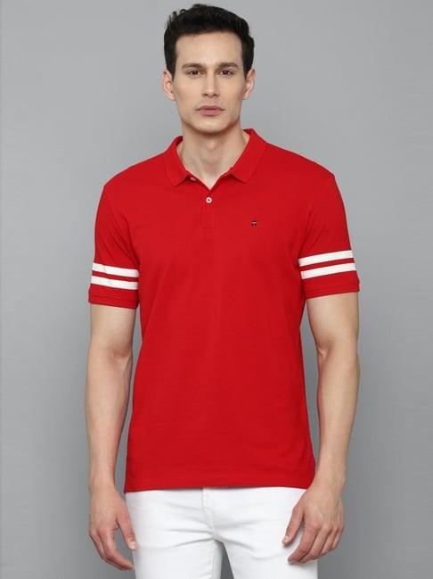 louis philippe jeans red cotton slim fit striped polo t-shirt