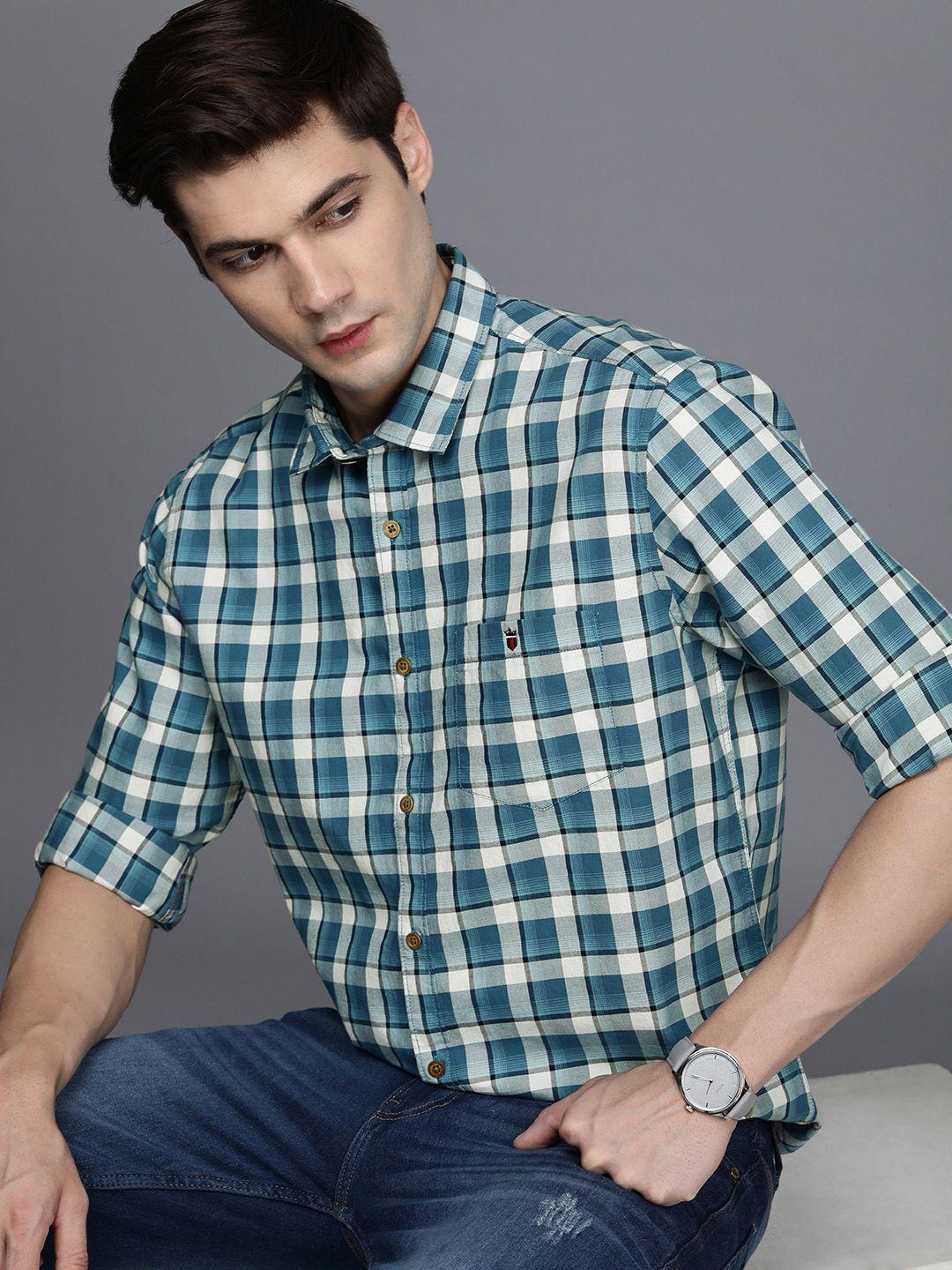 louis philippe jeans slim fit checked pure cotton casual shirt