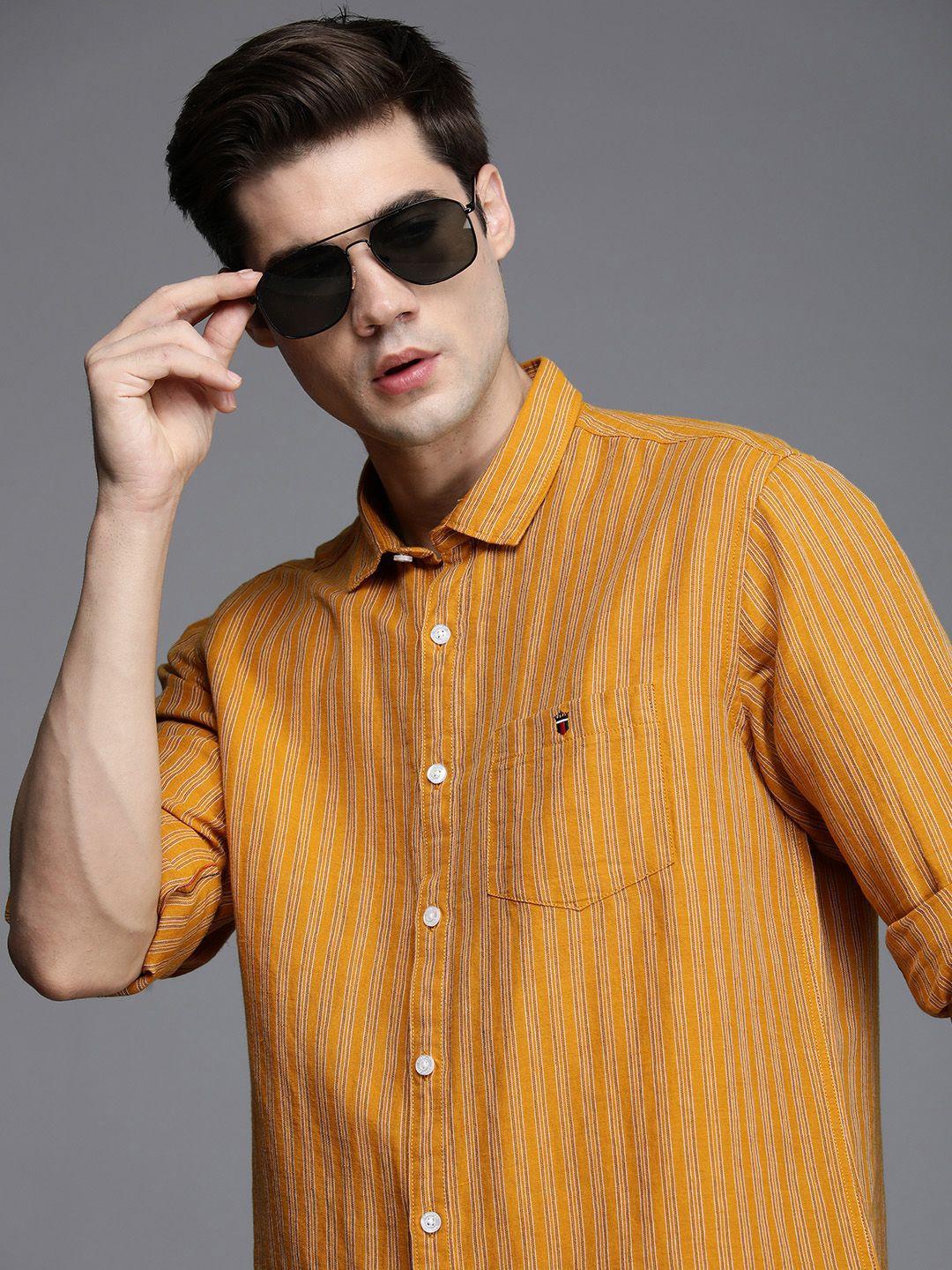 louis philippe jeans slim fit striped cotton linen casual shirt