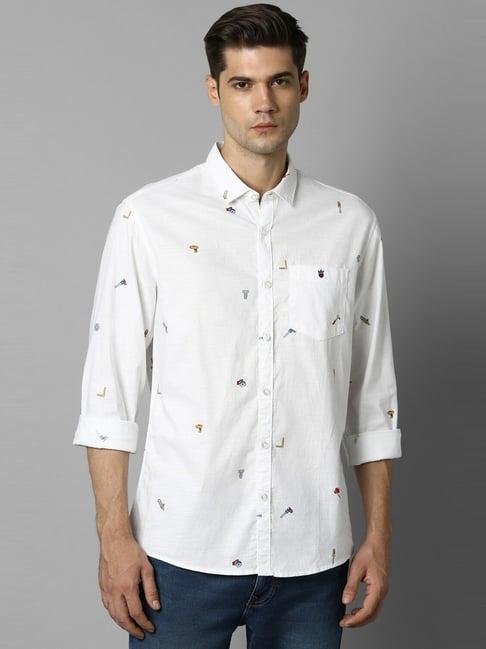 louis philippe jeans white cotton regular fit printed shirt