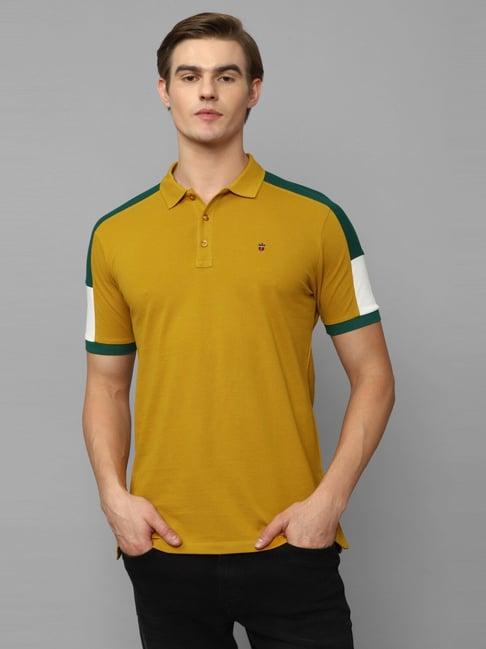 louis philippe jeans yellow cotton slim fit printed polo t-shirt