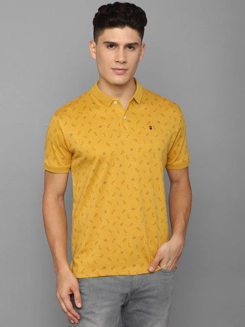 louis philippe jeans yellow cotton slim fit printed polo t-shirt