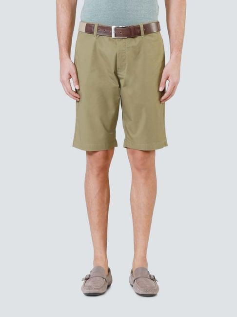 louis philippe khaki cotton regular fit shorts