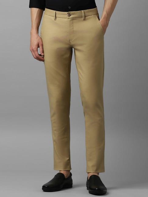 louis philippe khaki regular fit trousers