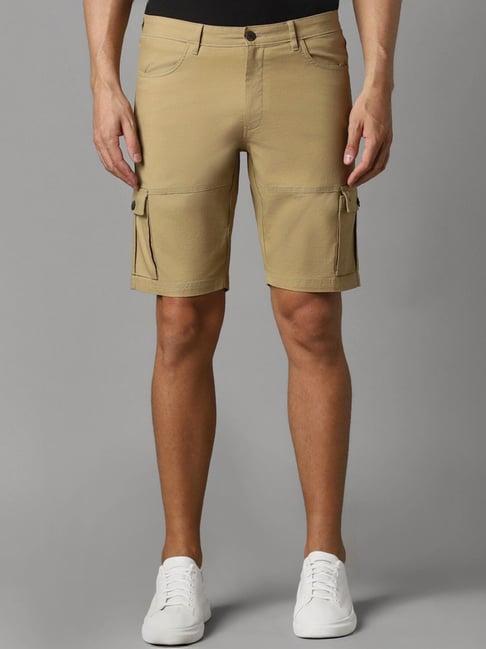 louis philippe khaki slim fit cargo shorts