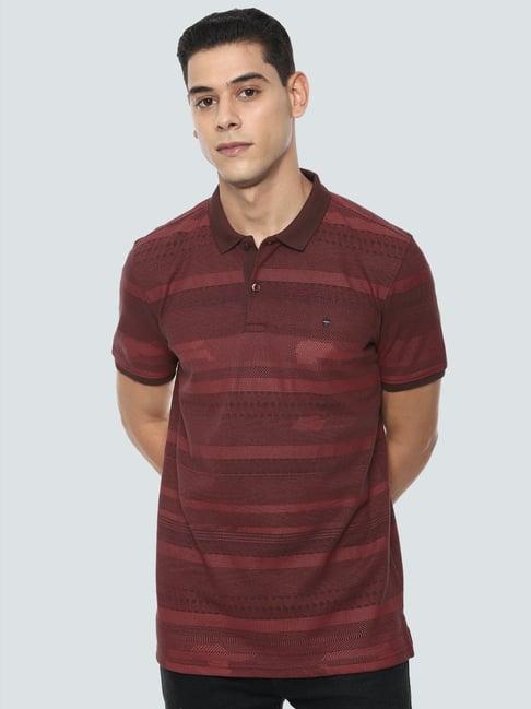 louis philippe maroon  slim fit printed polo t-shirts