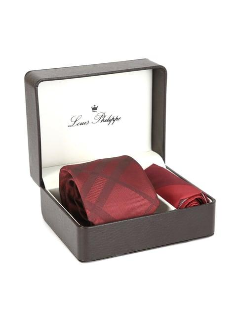 louis philippe maroon checks tie & pocket square - pack of 2