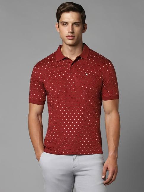 louis philippe maroon cotton regular fit printed polo t-shirt