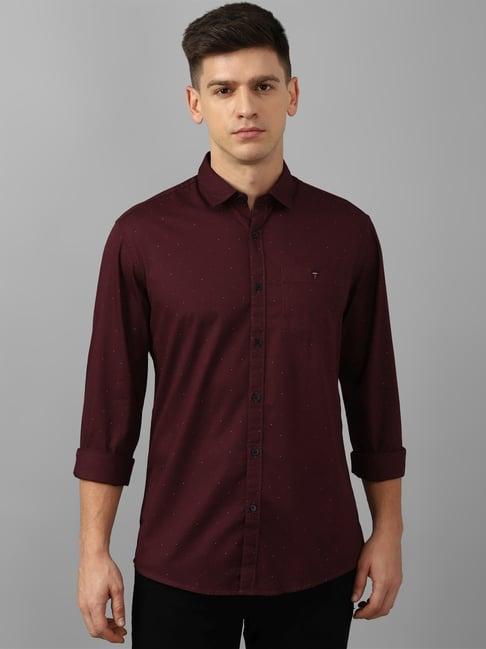 louis philippe maroon cotton slim fit printed shirt