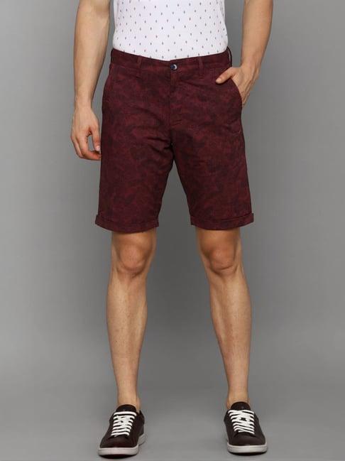 louis philippe maroon cotton slim fit printed shorts