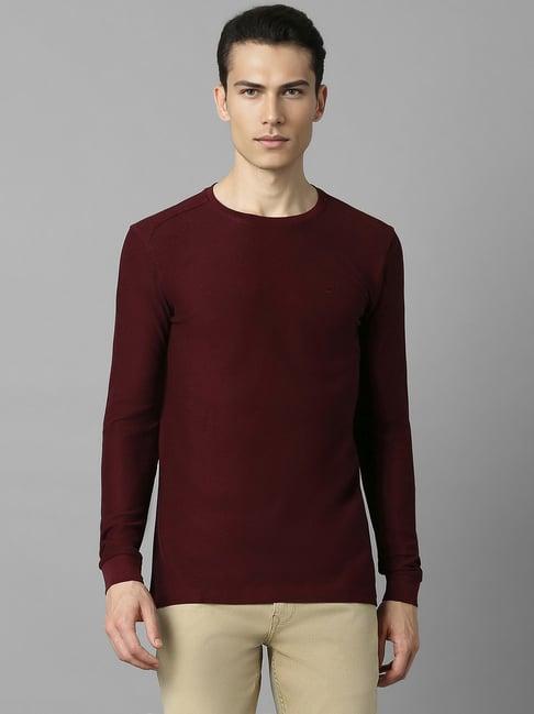 louis philippe maroon cotton slim fit t-shirt