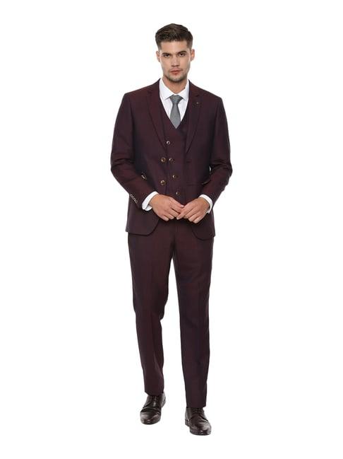 louis philippe maroon notch lapel 3-piece suit