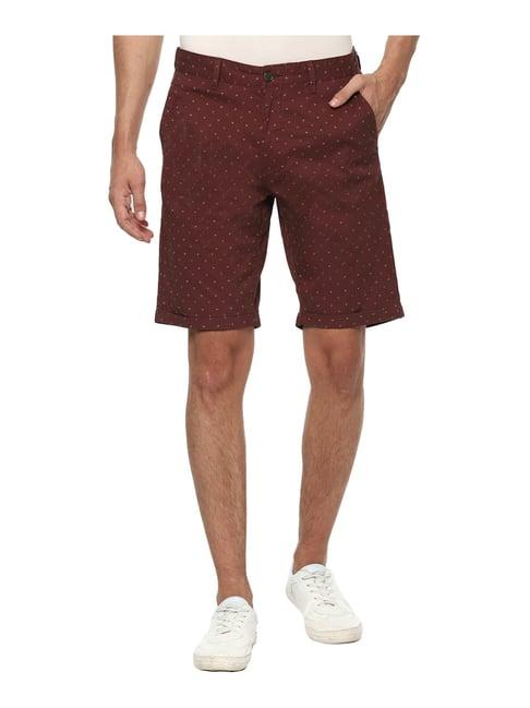 louis philippe maroon printed shorts