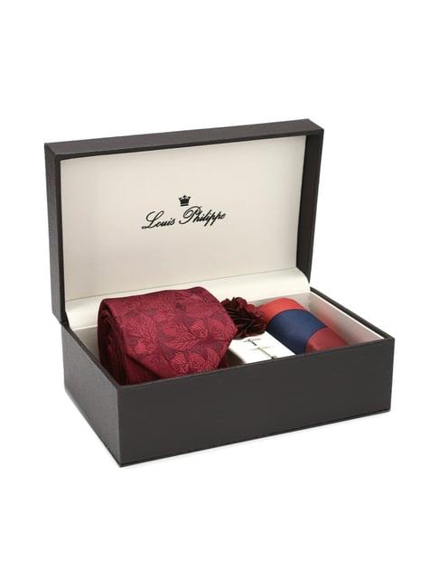louis philippe maroon printed tie, pocket square & lapel pin - pack of 3
