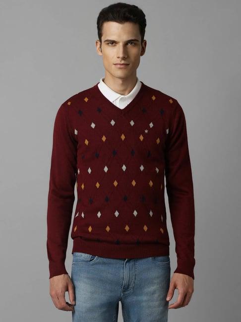 louis philippe maroon regular fit printed sweater