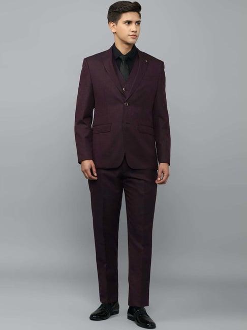 louis philippe maroon slim fit checks three piece suits