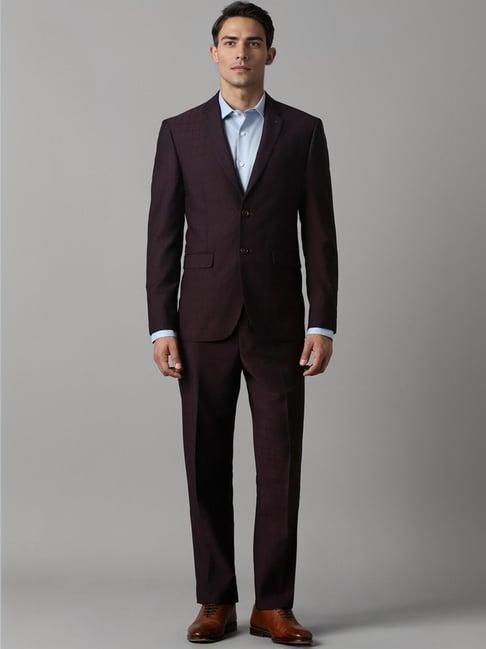 louis philippe maroon slim fit checks two piece suit