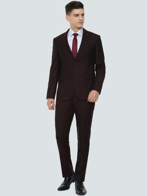 louis philippe maroon slim fit striped two piece suit