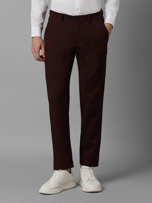 louis philippe maroon slim fit trousers