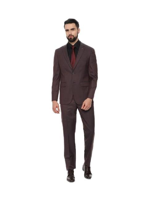 louis philippe maroon textured slim fit suit