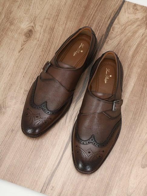 louis philippe men's brown monk shoes