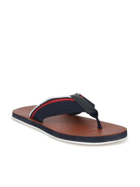 louis philippe men's navy & tan flip flops