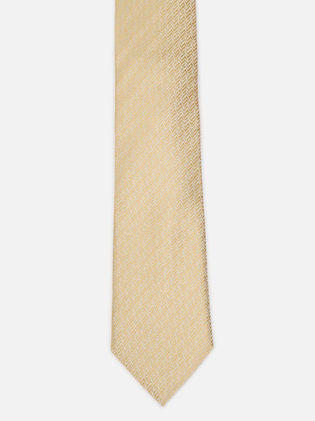 louis philippe men beige woven design skinny tie