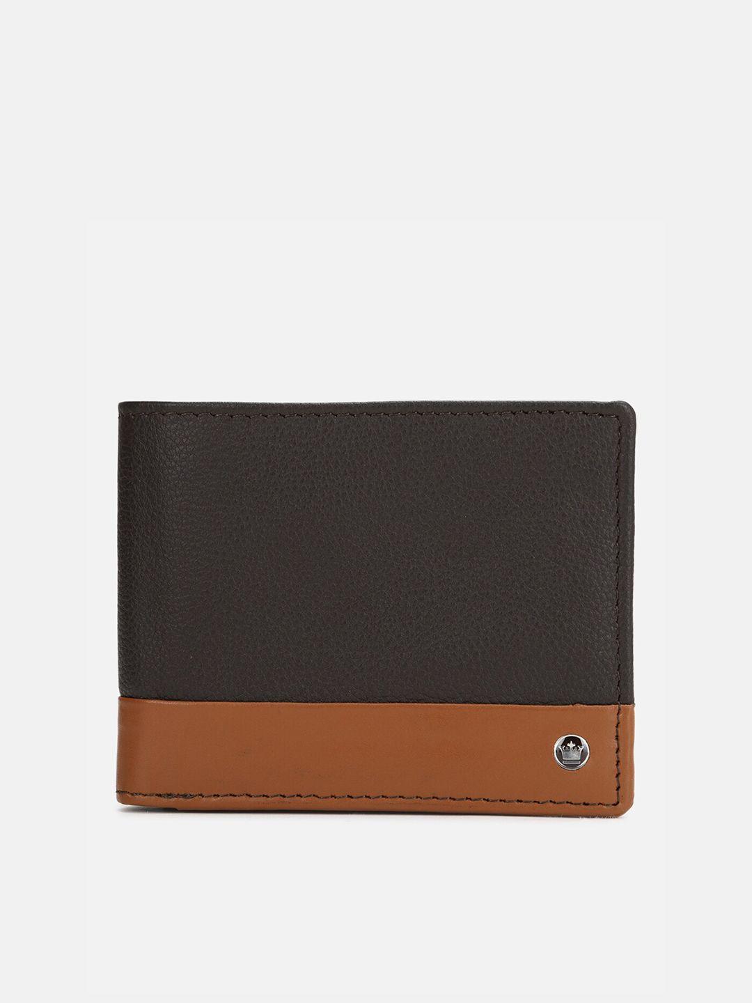 louis philippe men black & brown textured leather two fold wallet