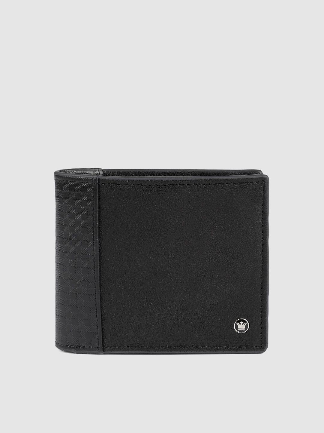 louis philippe men black solid two fold leather wallet