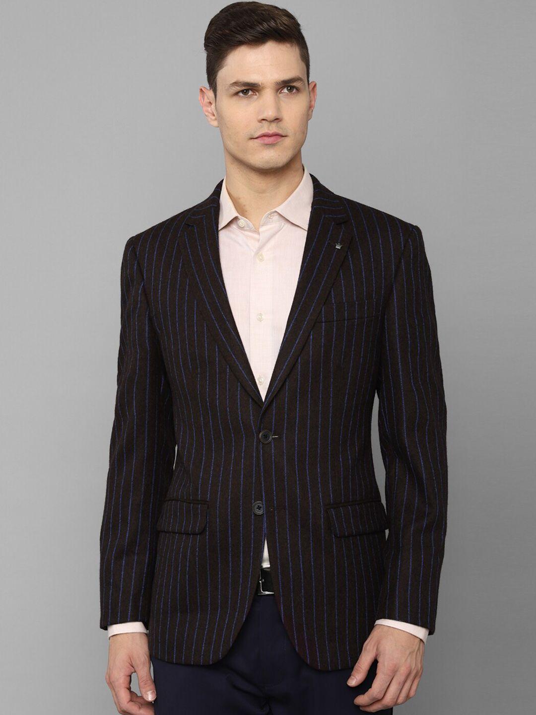 louis philippe men black stripe regular fit formal blazer