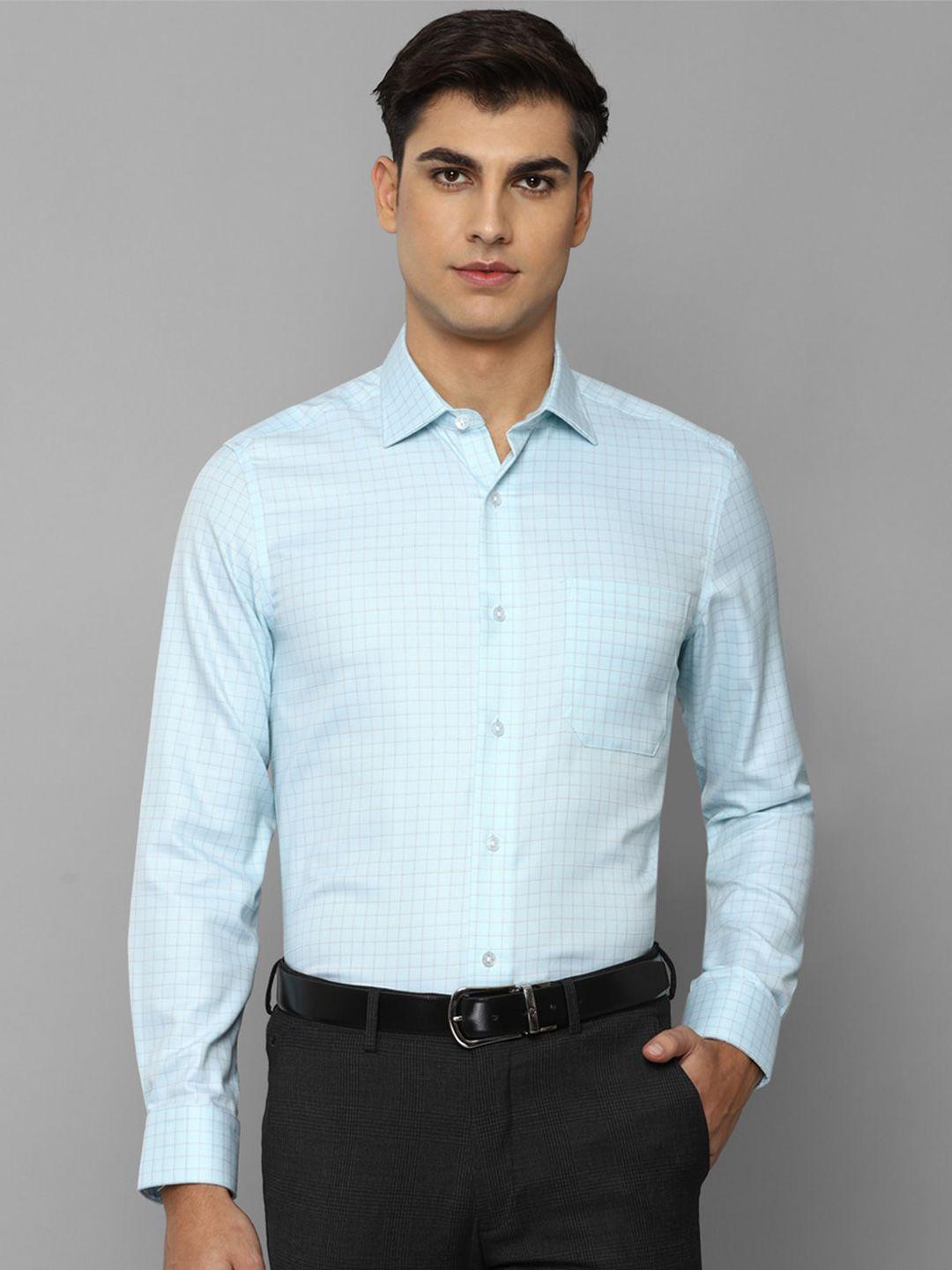 louis philippe men blue comfort slim fit grid tattersall checks checked formal shirt