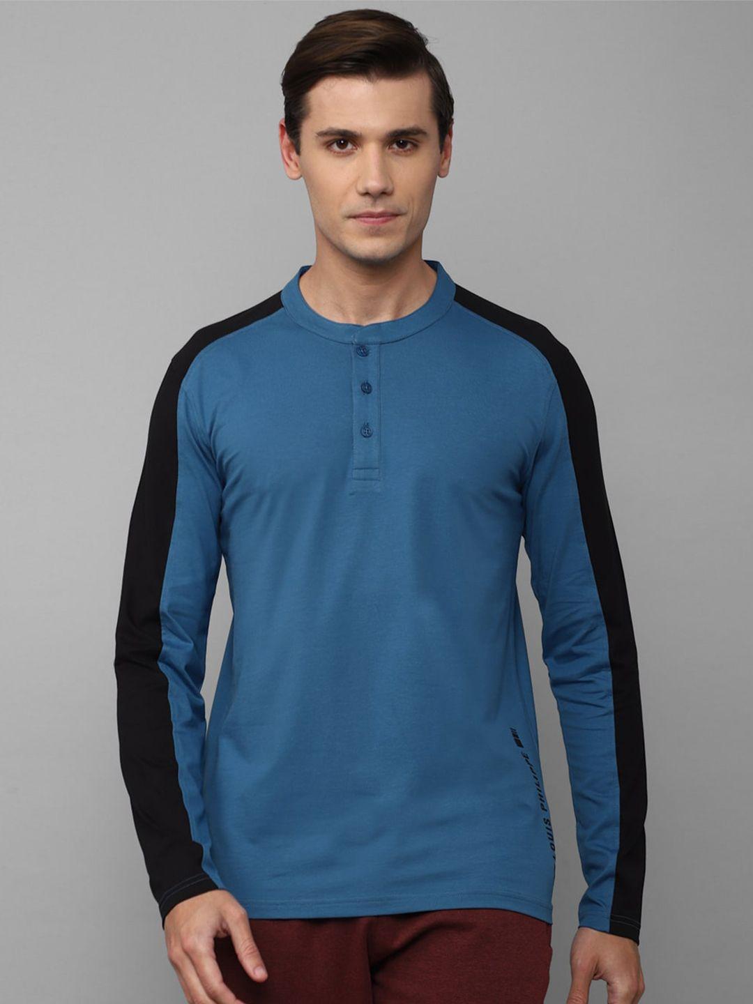 louis philippe men blue henley neck slim fit t-shirt