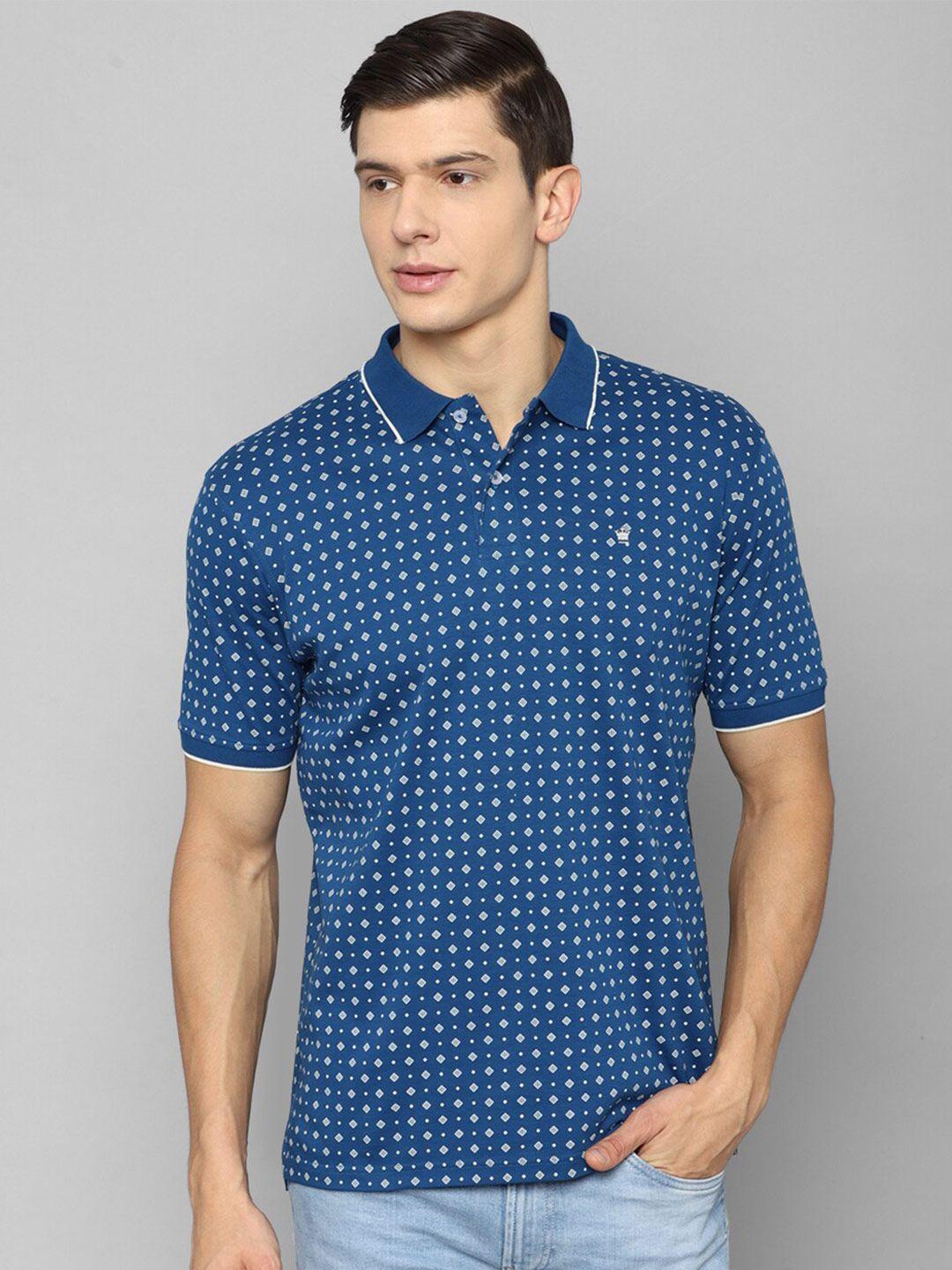 louis philippe men blue printed polo collar t-shirt