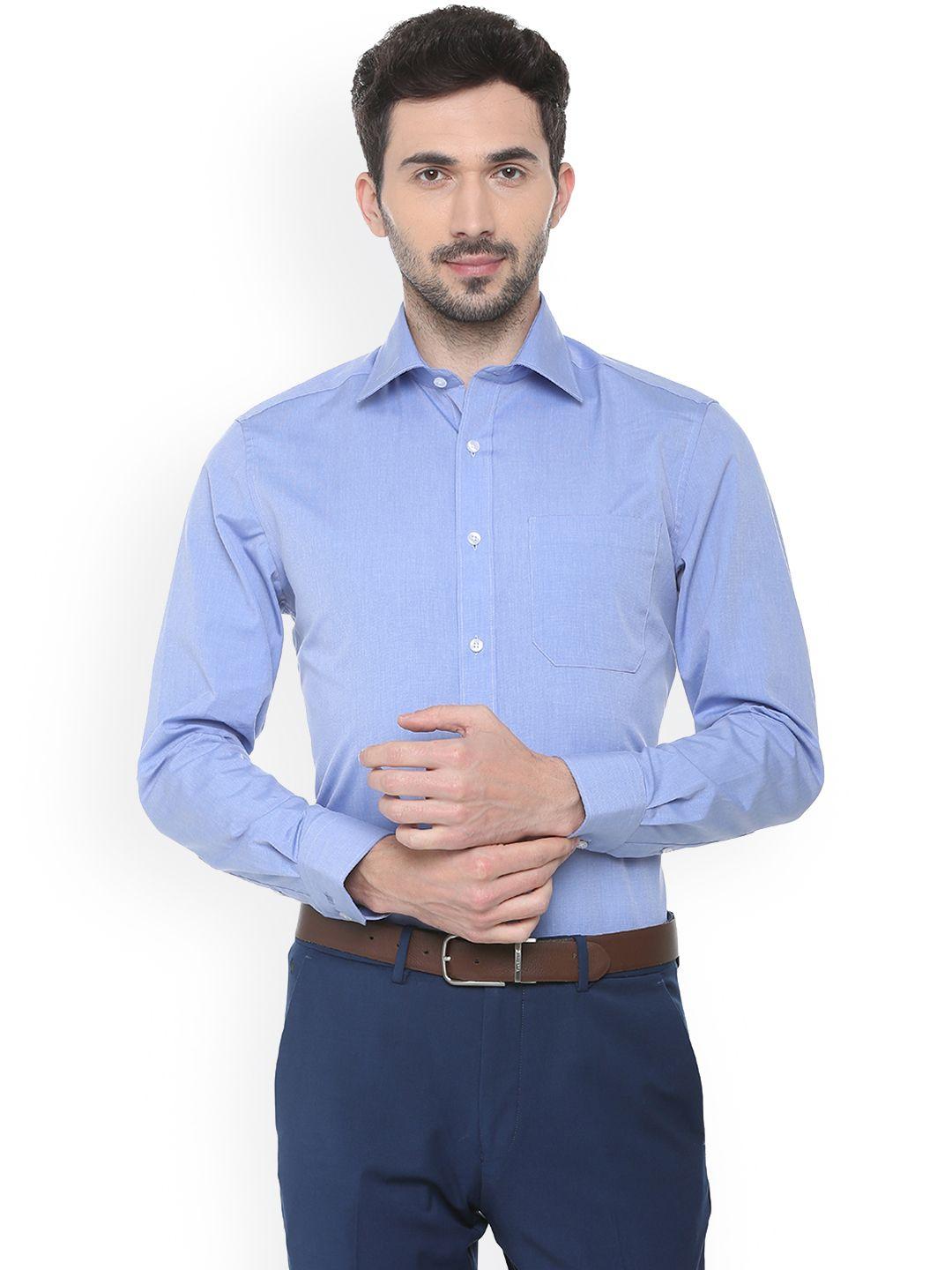 louis philippe men blue regular fit solid formal shirt