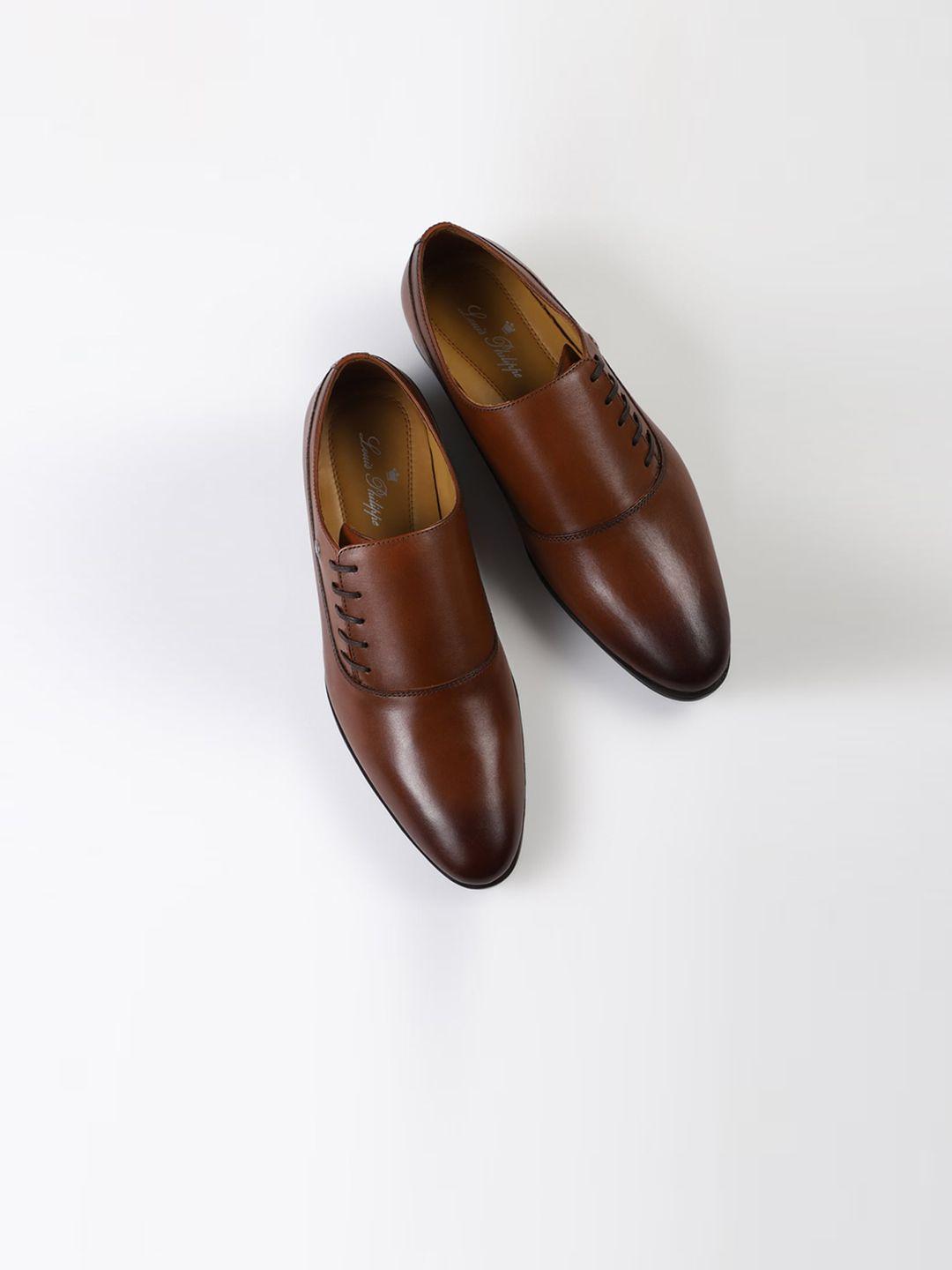 louis philippe men brown  solid leather formal shoes