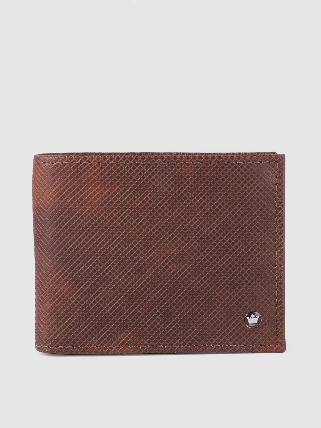 louis philippe men brown geometric textured leather two fold wallet