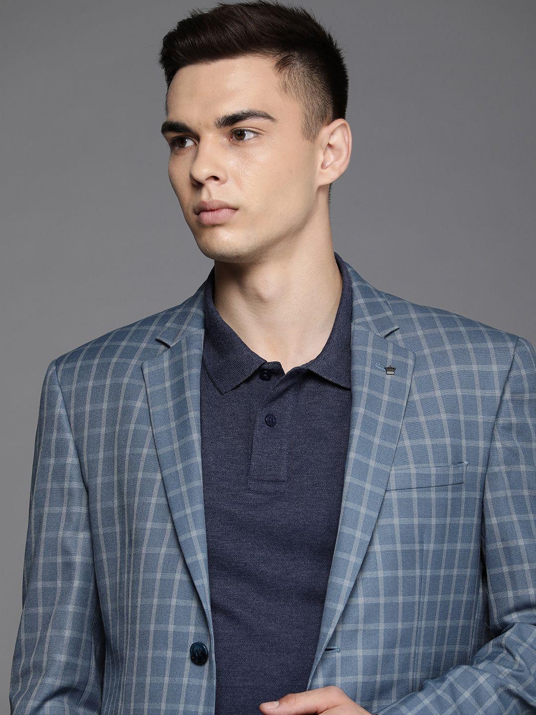 louis philippe men checked single-breasted slim-fit blazer