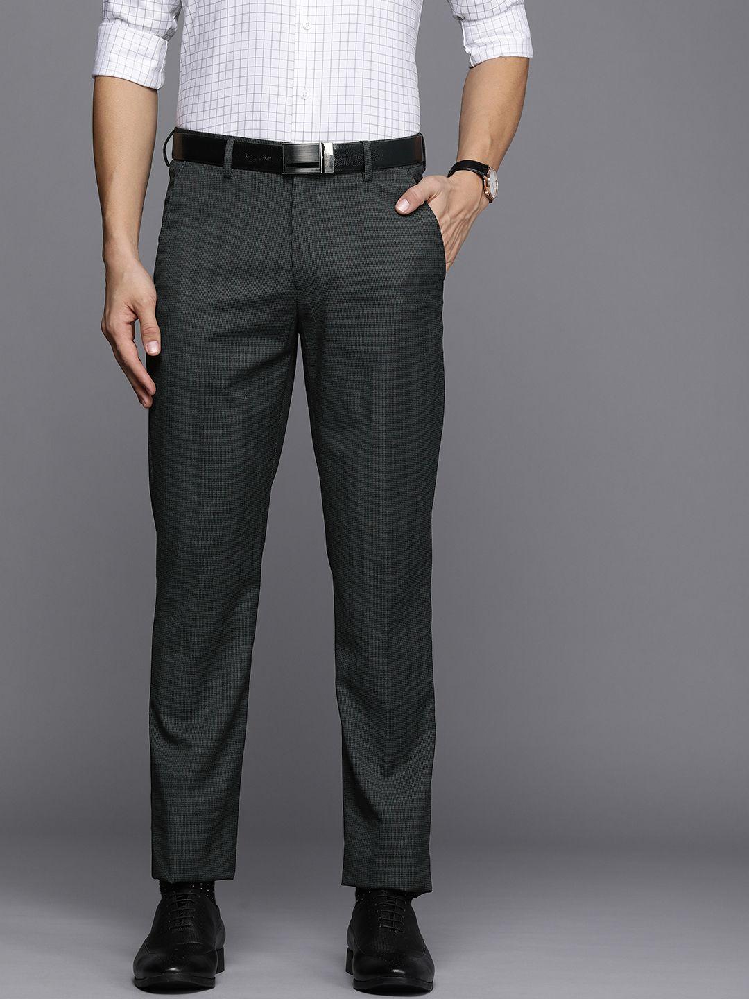 louis philippe men checked slim fit trousers