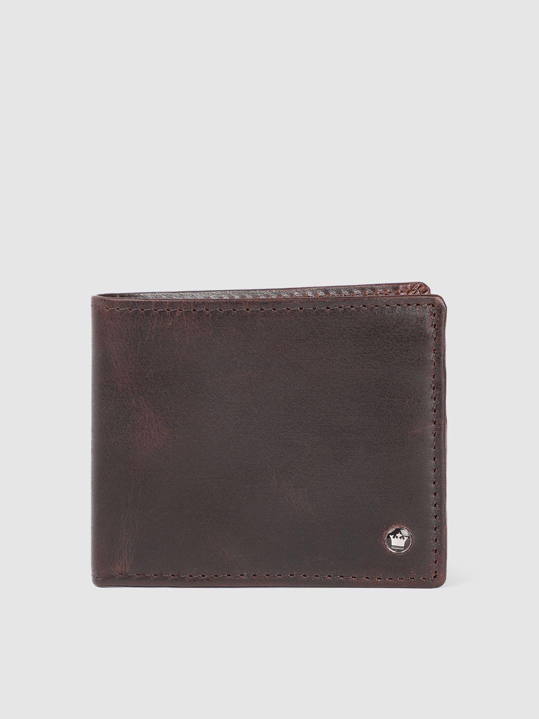 louis philippe men coffee brown solid leather two fold wallet