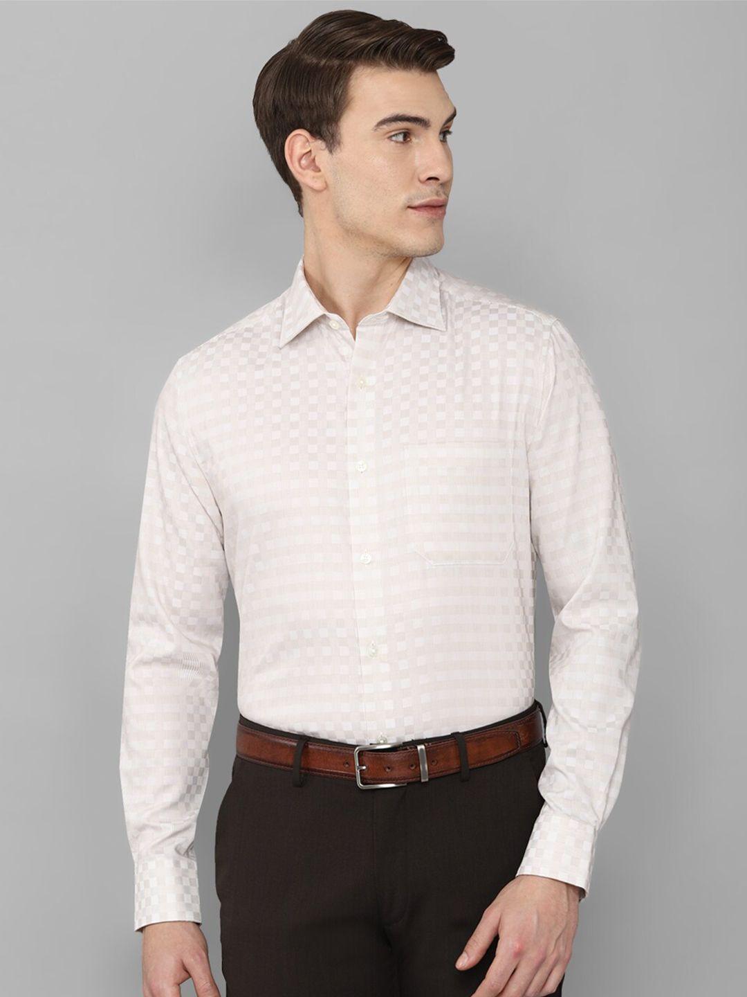 louis philippe men cream-coloured checked casual shirt