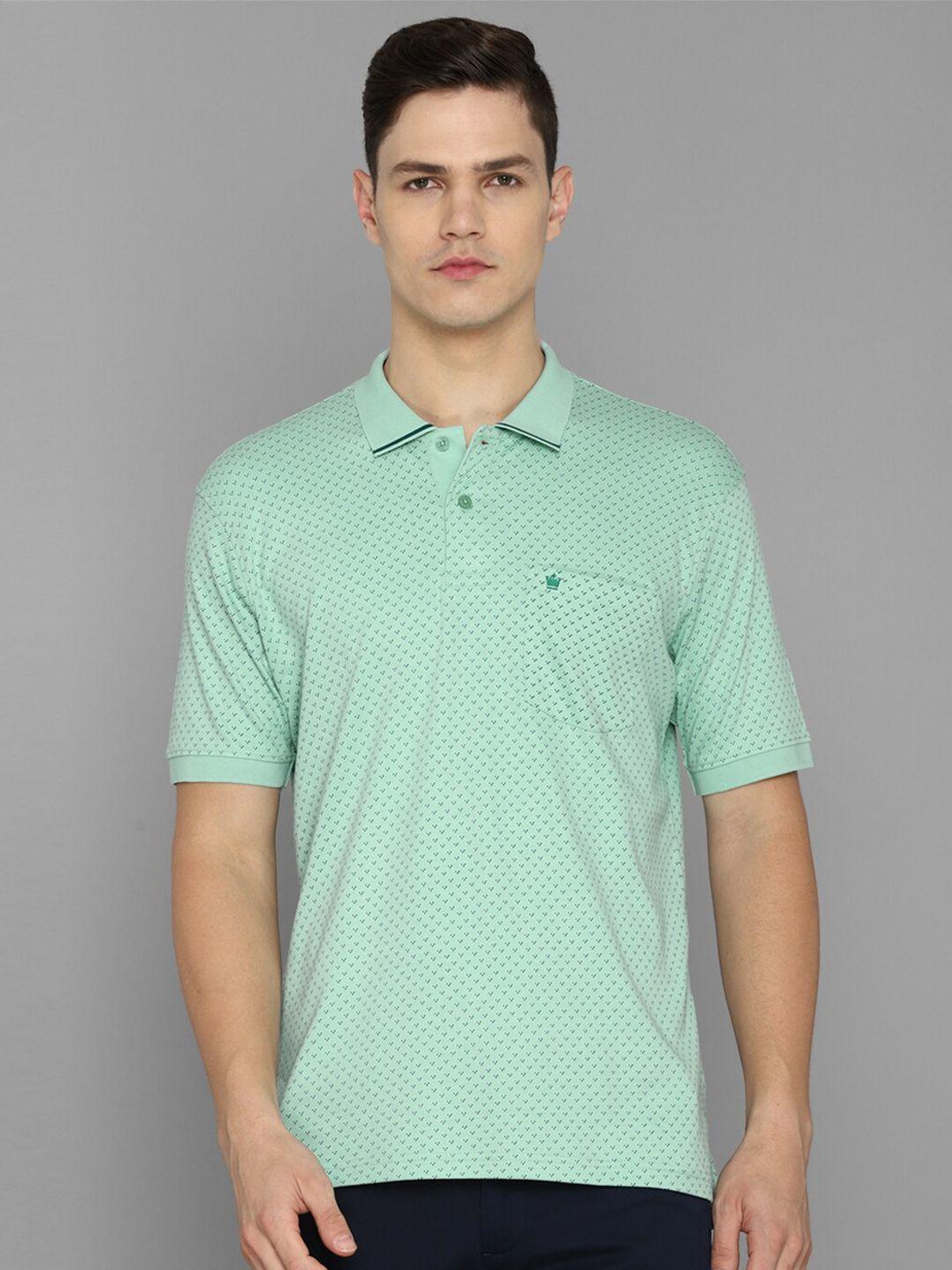 louis philippe men green printed polo collar cotton t-shirt
