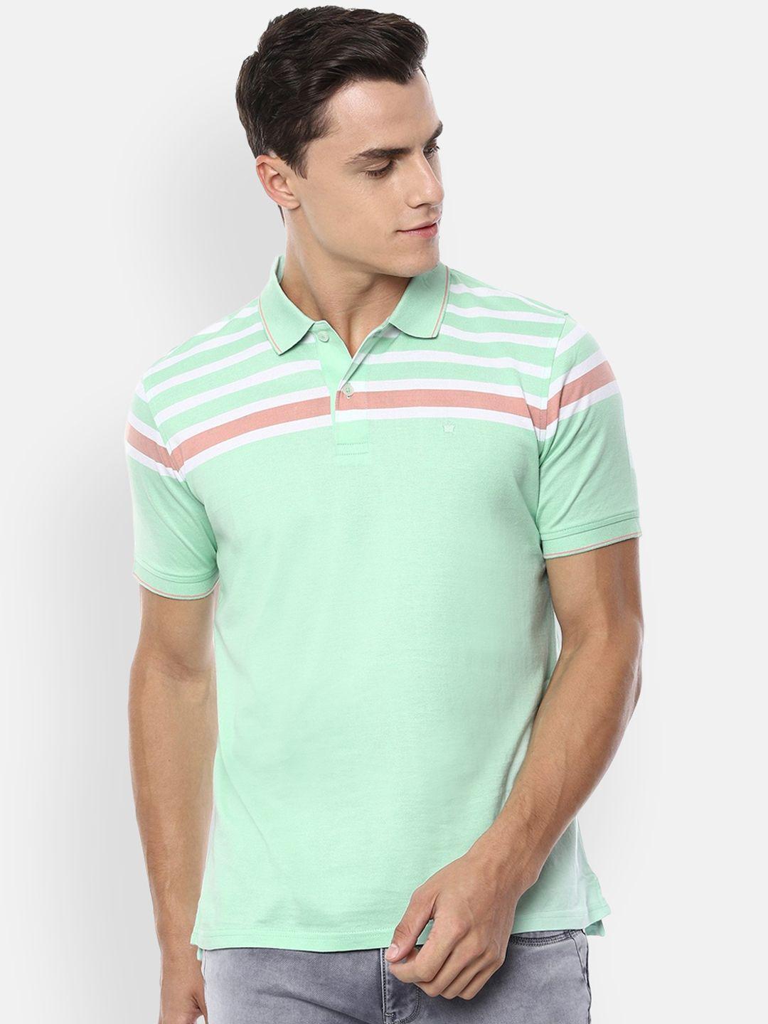 louis philippe men green striped polo collar t-shirt