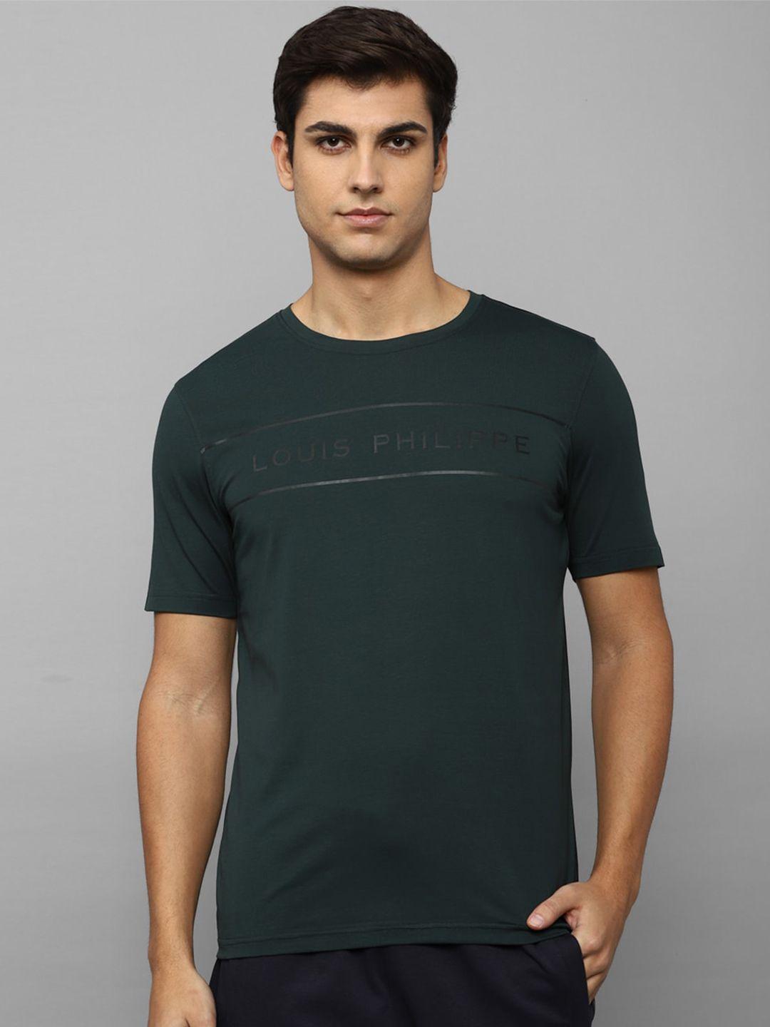 louis philippe men green typography printed slim fit t-shirt