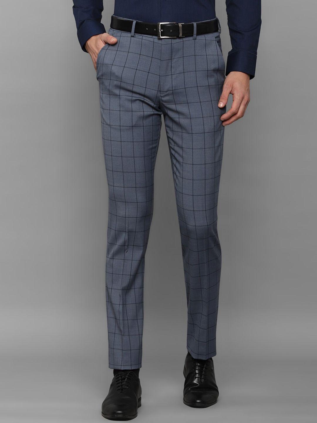 louis philippe men grey checked slim fit trousers