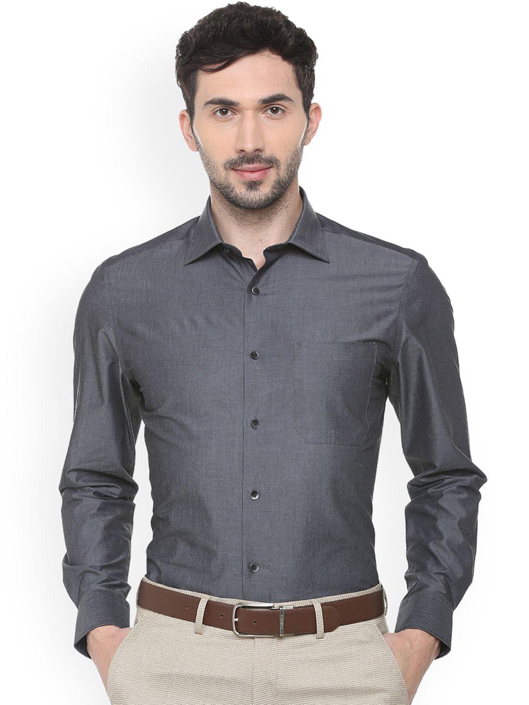 louis philippe men grey regular fit solid formal shirt